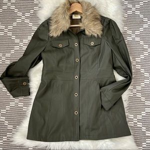 Maeve by Anthro Kellie Faux Leather Olive Green Coat Jacket 6